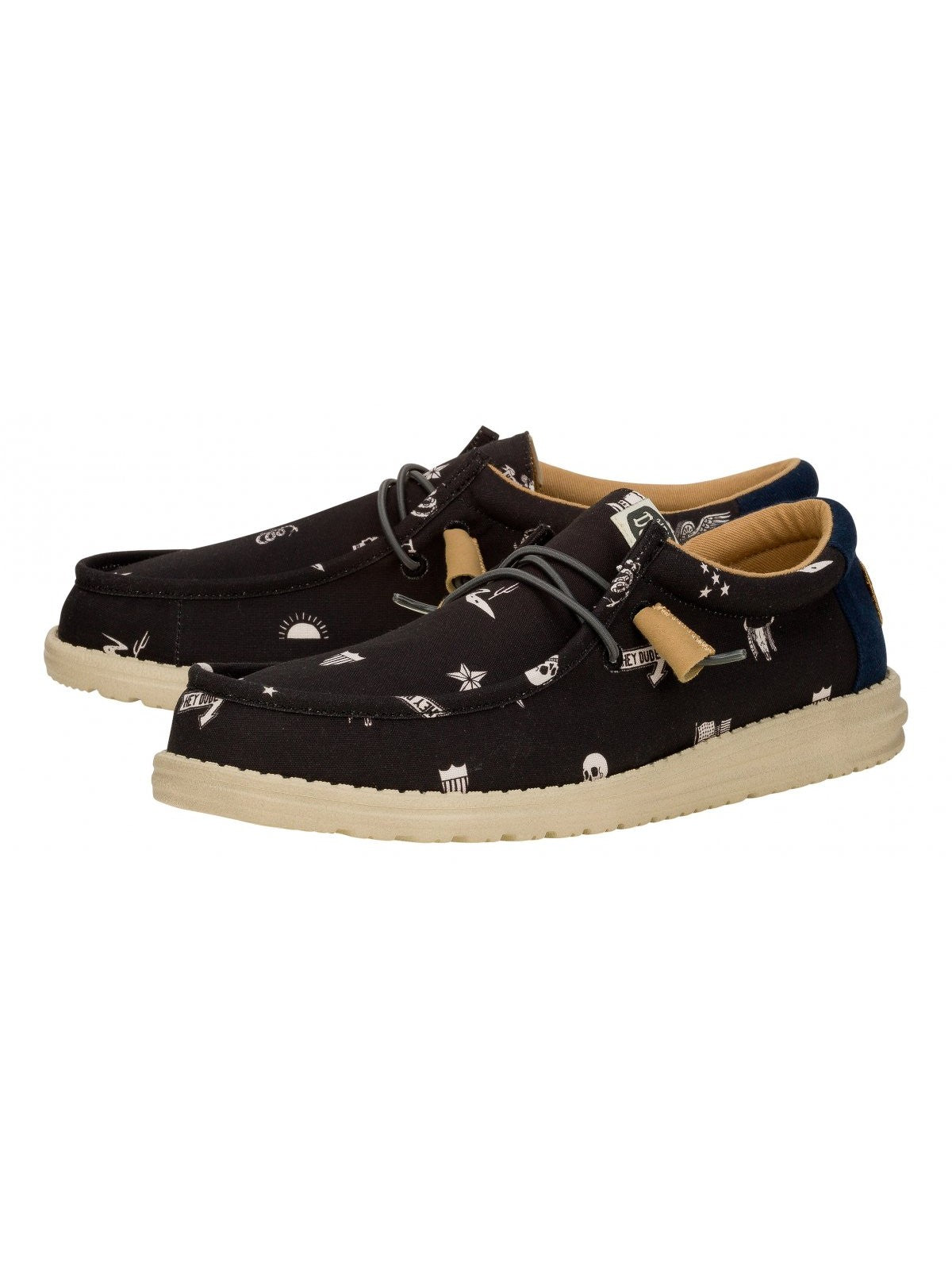 HEY DUDE Mocassino Uomo Wally Stars n Skulls Print HD.41284 001 Nero