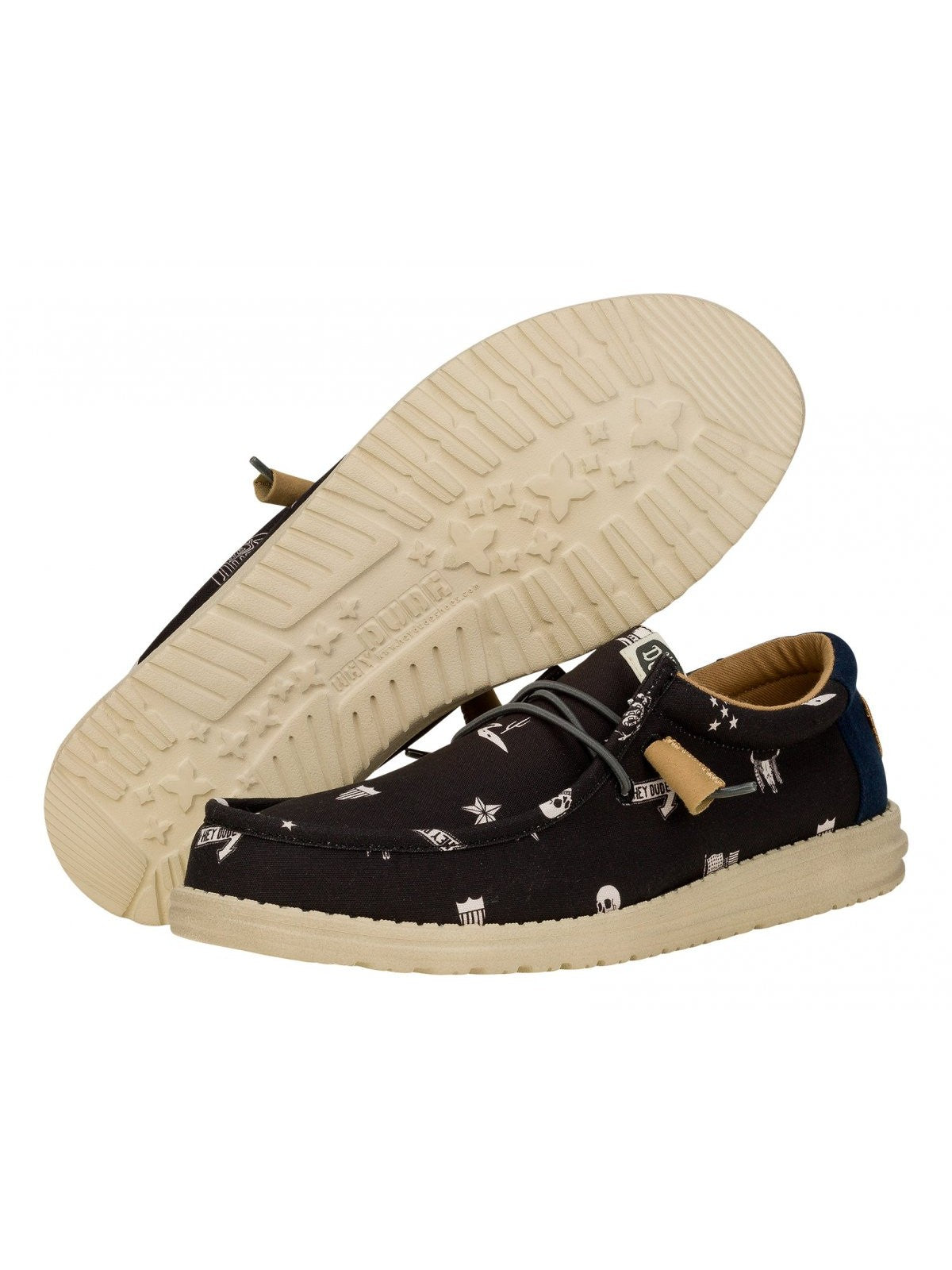 HEY DUDE Mocassino Uomo Wally Stars n Skulls Print HD.41284 001 Nero