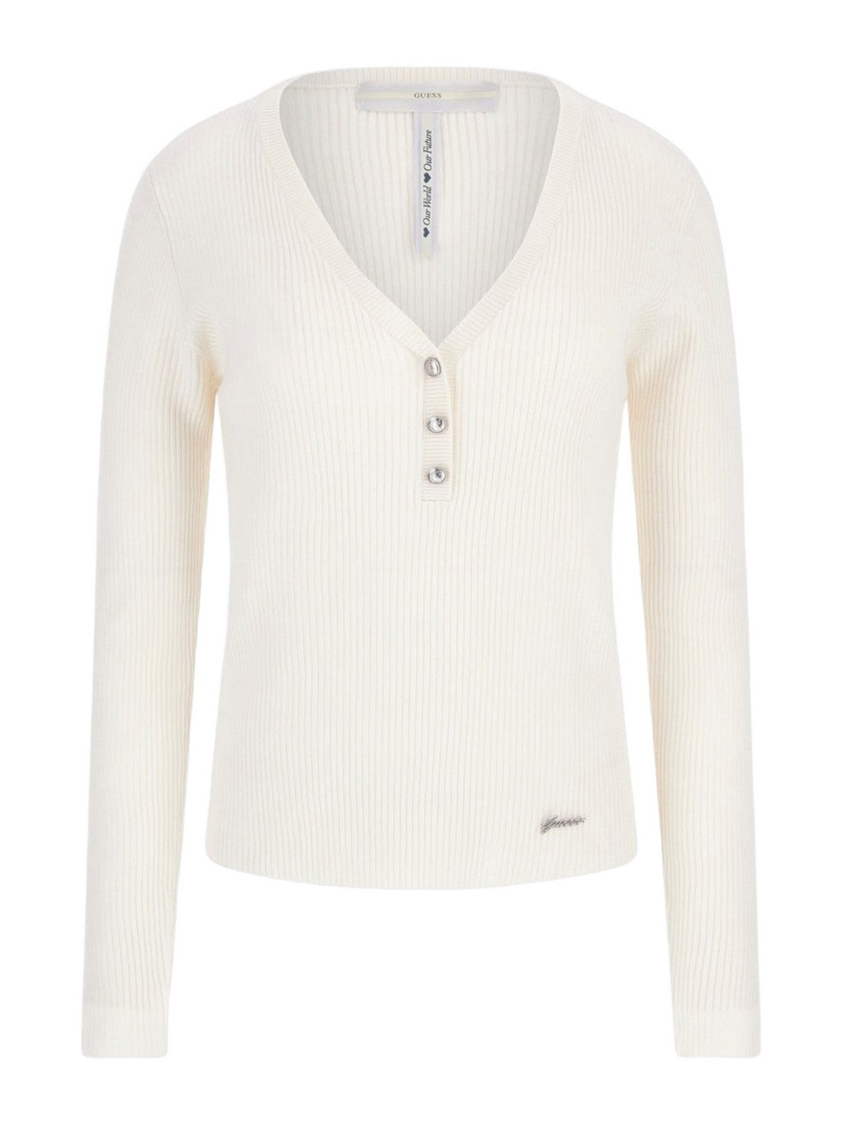 GUESS Maglione Donna BLAIRE VN LS HENLEY SWTR W4YR16 Z2V62 G012 Bianco